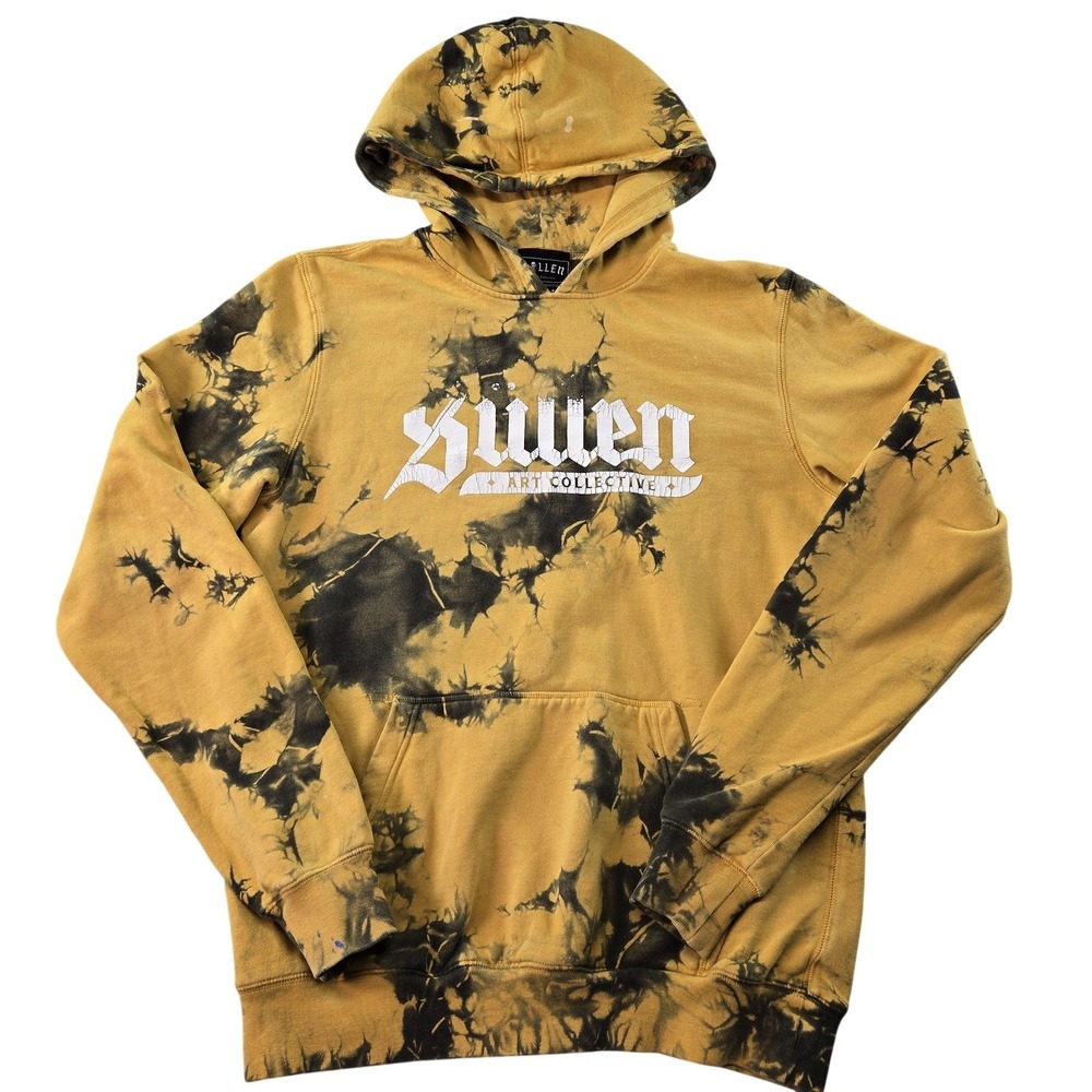 Sullen Hoodie Mens S Yellow Pullover Fleece Hooded Pockets Graphic Skull